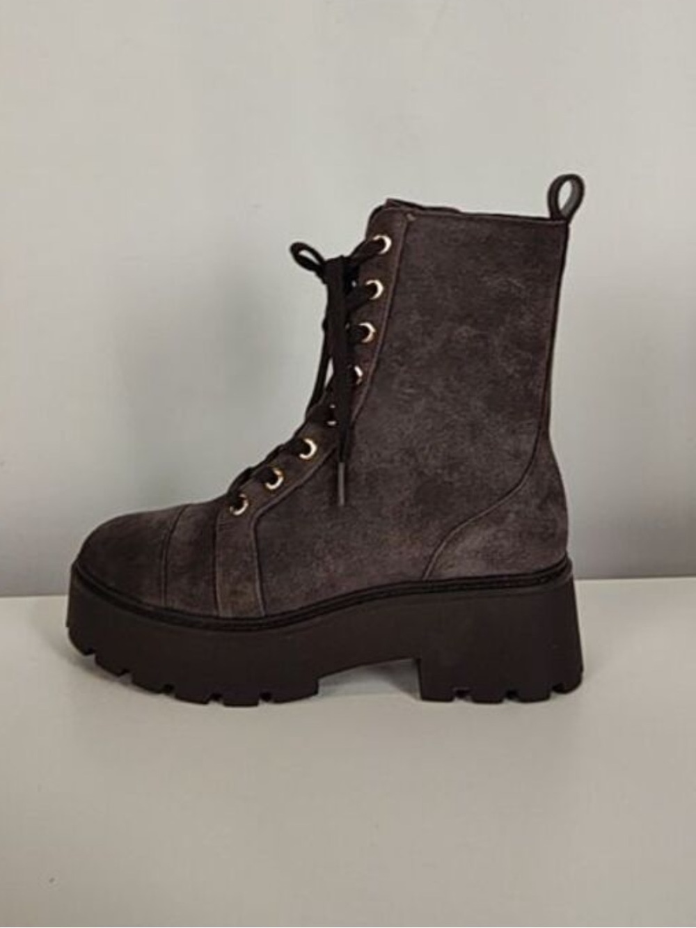 Michael Kors Blake Suede Combat Boots in Chocolate Brown